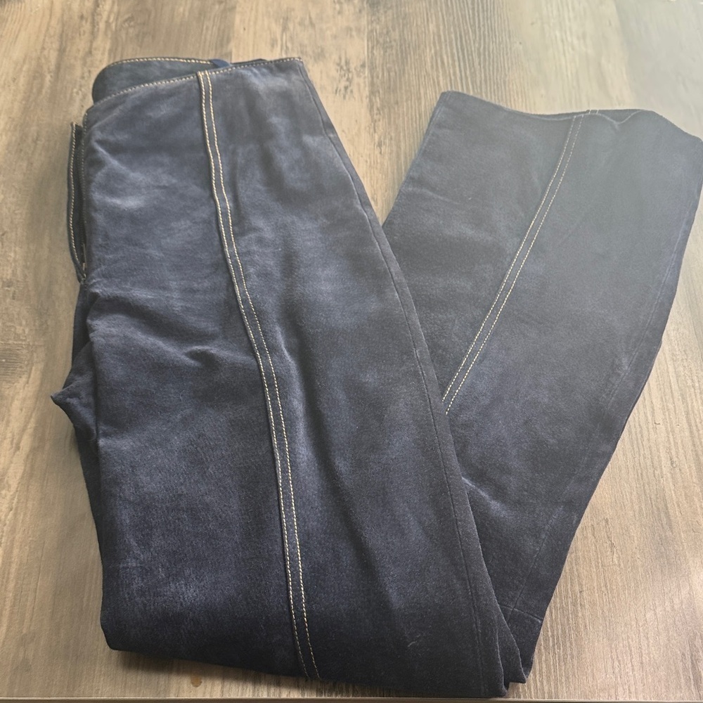 Dark Blue 100% Leather Fit and Flare Pants